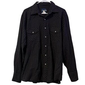 Wrangler Men's Black Grid Pattern Button Down Shirt Size XL